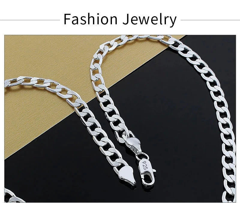 Men's 925 Sterling Silver Necklace 2/4/6/8/10/12MM 40-75cm Face Chain Necklace Lobster Clasp Men And Women Engagement Jewelry - AMULET RING STORE