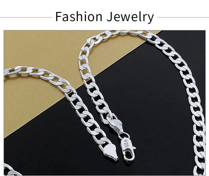 Men's 925 Sterling Silver Necklace 2/4/6/8/10/12MM 40-75cm Face Chain Necklace Lobster Clasp Men And Women Engagement Jewelry - AMULET RING STORE