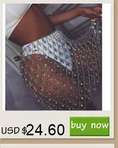 Sexy see through black rhinestone Crop Top Women 2025 Summer Sparkly fishnet beach Party Tank Top night club outfits Tops smock - AMULET RING STORE