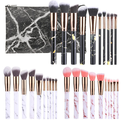 New10Makeup Brush Set Full Set Marble Pattern Beauty Tools Set Blush Eyeshadow Brush - AMULET RING STORE