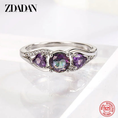 ZDADAN 925 Sterling Silver Heart Zircon Ring For Women Fashion Jewelry Accessories Gift
