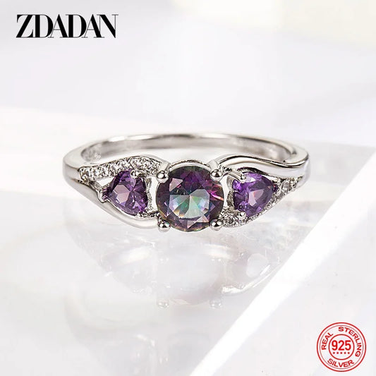 ZDADAN 925 Sterling Silver Heart Zircon Ring For Women Fashion Jewelry Accessories Gift