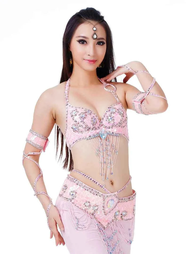 Hot Selling Ladies Beaded Sequins Belly Dance Accessories Belts + Bra Samba Costume Club Bra