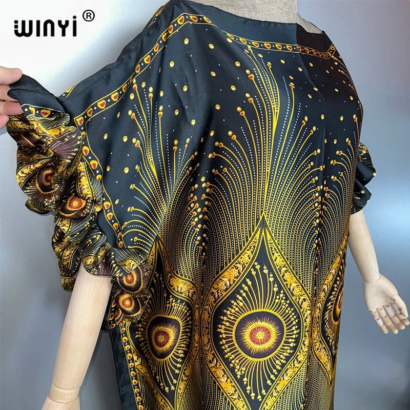WINYI summer boho evening dress dubai luxury Female loose Print kaftan muslim woman clothing holiday beach dress fashion Caftan - AMULET RING STORE