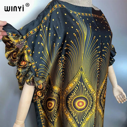WINYI summer boho evening dress dubai luxury Female loose Print kaftan muslim woman clothing holiday beach dress fashion Caftan - AMULET RING STORE