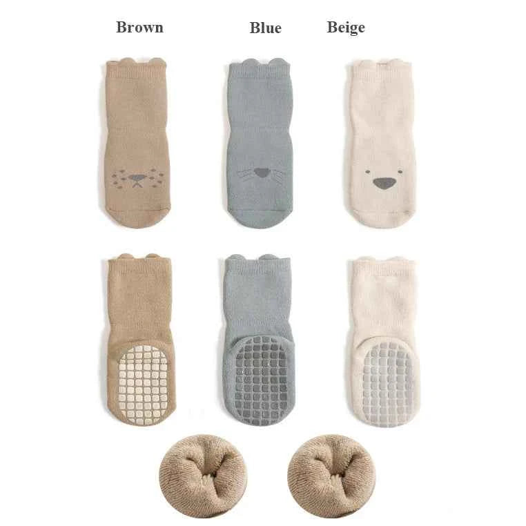 3 Pairs Winter Warm Newborn Baby Girls And Boys Anti-Slip Socks Toddler Cute Cartoon Floor Wearing Accessories - AMULET RING STORE
