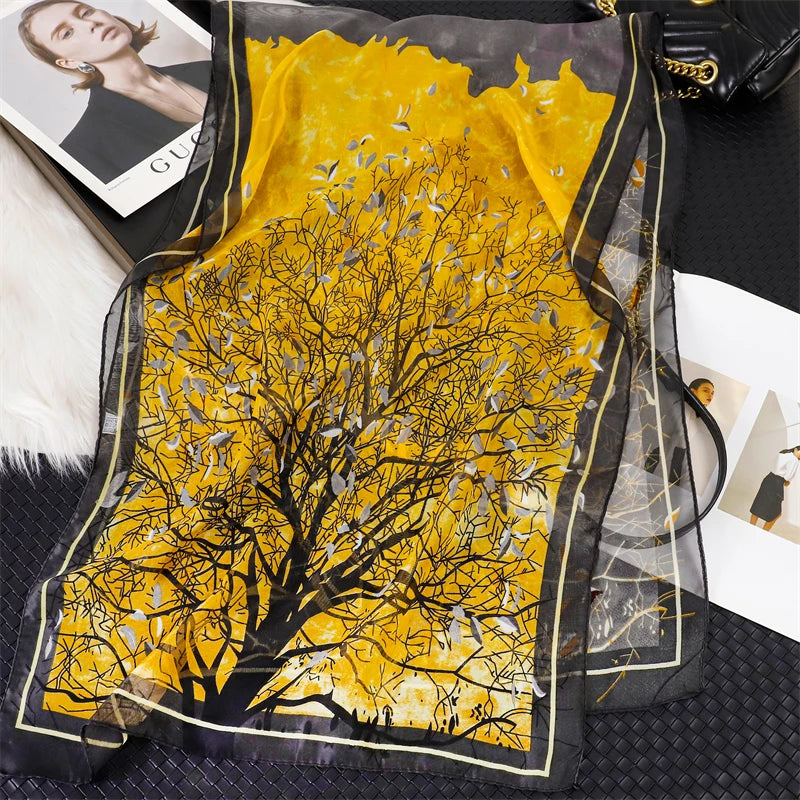 45*155cm Print Design Women Silk Scarf Shawl Elegant Headscarf Convinient Bandage Hijabs Chiffon Muslim Wrap Scarves - AMULET RING STORE