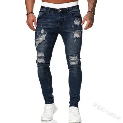 Ripped Jeans Men Stretch Skinny Grey Blue Black Hip Hop Denim Trousers Streetwear Casual Slim Fit Jeans for Men Jogging jean