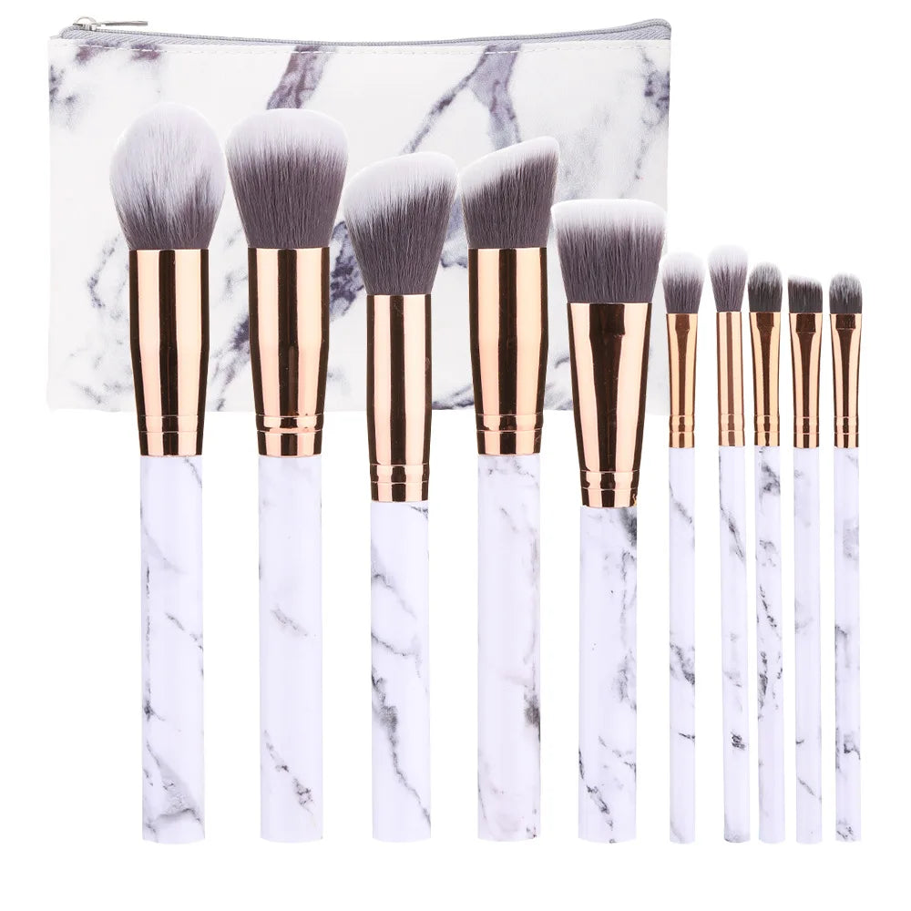 New10Makeup Brush Set Full Set Marble Pattern Beauty Tools Set Blush Eyeshadow Brush - AMULET RING STORE
