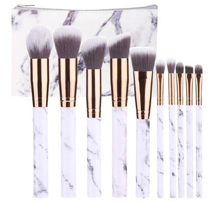 New10Makeup Brush Set Full Set Marble Pattern Beauty Tools Set Blush Eyeshadow Brush - AMULET RING STORE