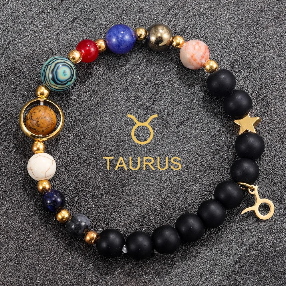 Cosmic Galaxy Solar System Bracelet for Women Men Natural Stone Beads 12 Constellations Bracelet Adjustable Bangle Jewelry Gifts