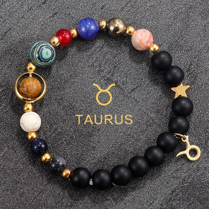 Cosmic Galaxy Solar System Bracelet for Women Men Natural Stone Beads 12 Constellations Bracelet Adjustable Bangle Jewelry Gifts