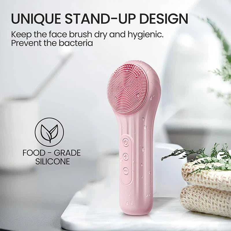 Sonic Facial Cleaning Brush Scrubber Waterproof Exfoliating Vibration Heating Compress Brush Deep Clean Face Cleaner Skin Care