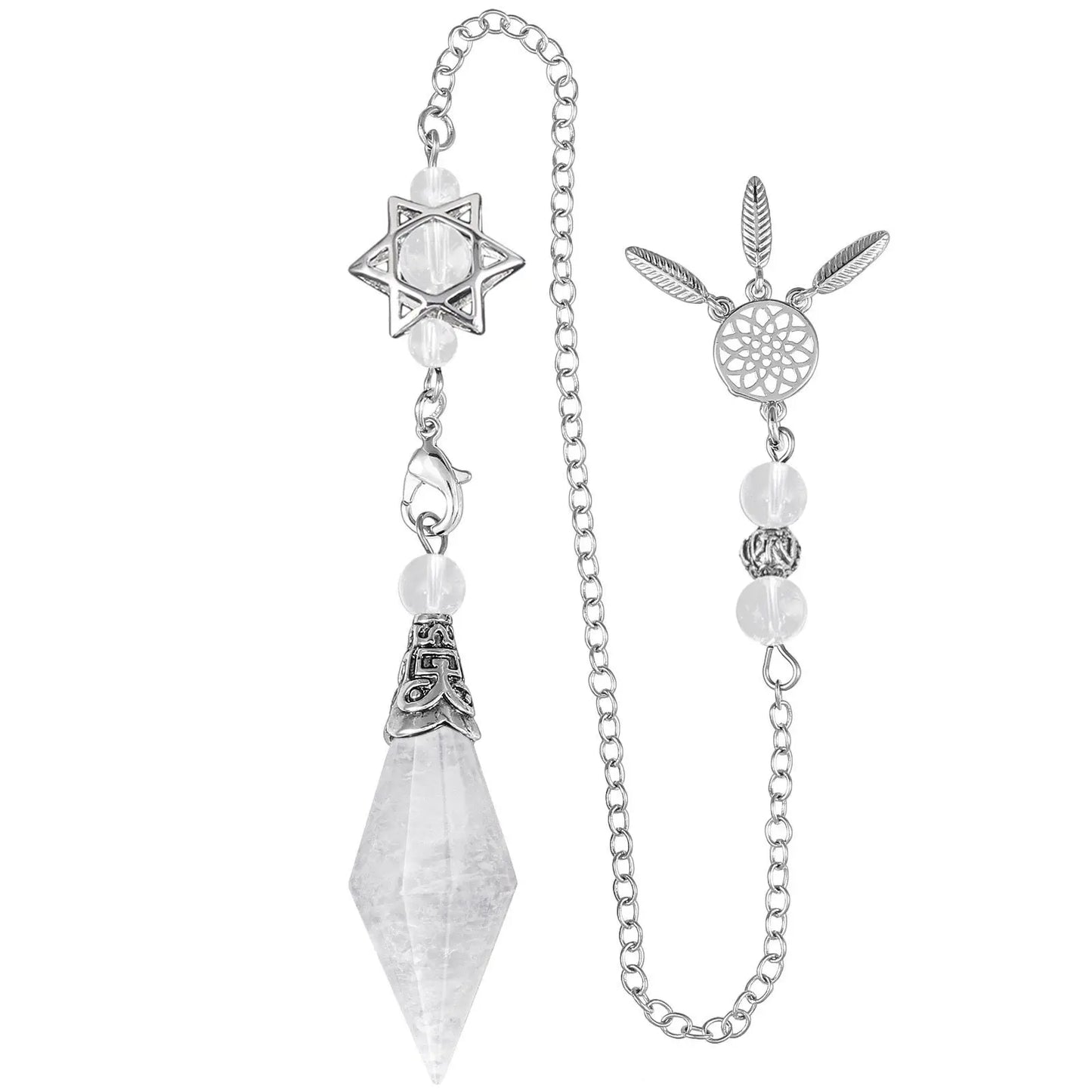 Natural Stone Crystal Pendulum for Reiki Divination 12 Facet Hexaonal Points with Dream Catcher Chain Spiritual Pendulos X072