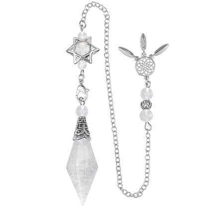 Natural Stone Crystal Pendulum for Reiki Divination 12 Facet Hexaonal Points with Dream Catcher Chain Spiritual Pendulos X072