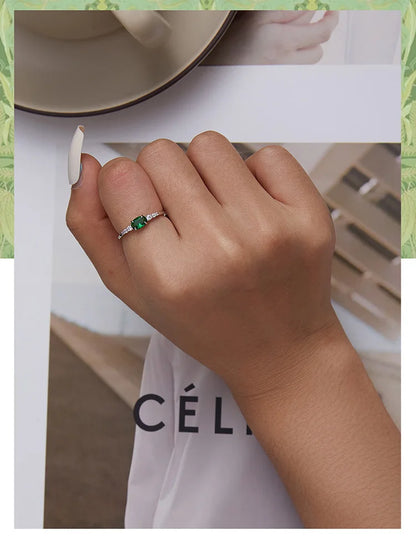BAMOER 925 Sterling Silver Oval Gemstone Ring for Women Green Pink Zirconium Prongs Setting Ring Wedding Bridal Jewelry Gift