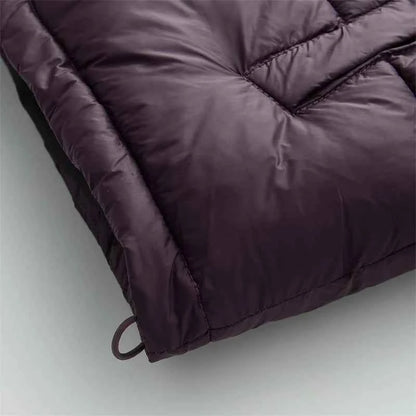 Women's Hooded Purple Cotton Jacket - Quilted Design, Warm Winter Coat, Casual Cold-Weather Outerwear