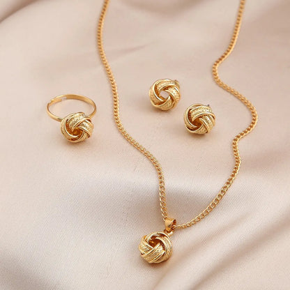 LATS 3 Pcs/Set Round Pearl Pendant Necklace For Women Exquisite Fashion Rhinestone Double  Earring Wedding Jewelry Set Gift