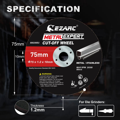 EZARC Cut Off Wheels 24Pcs, 75mm x 1.2 x 10mm Cutting Wheel, Metal & Stainless Steel Cutting Disc for Die Grinder (Thin Design) - AMULET RING STORE