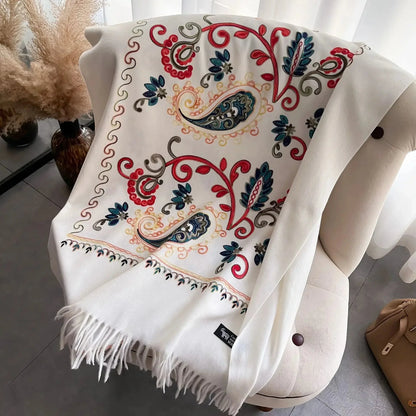 Travel Warm Cashmere Shawl Scarf Fashion Women Embroidery Print Pashmina Blanket Wraps Female Poncho Bufanda Autumn and Winter