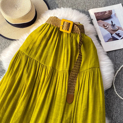 White High Waist A-Line Midi Skirt Women's Summer Casual Flared Cake Skirt Korean Sle Baking Poer Skirt for Young Women