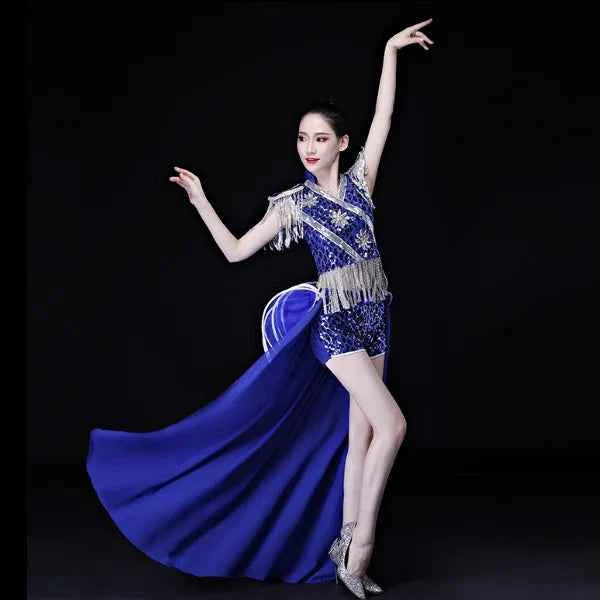 Modern Dance Clothing Women's Jazz Dance Performance Outfit Sparkling Tassel Tailcoat Nightclub ow Costume Adult New Sle