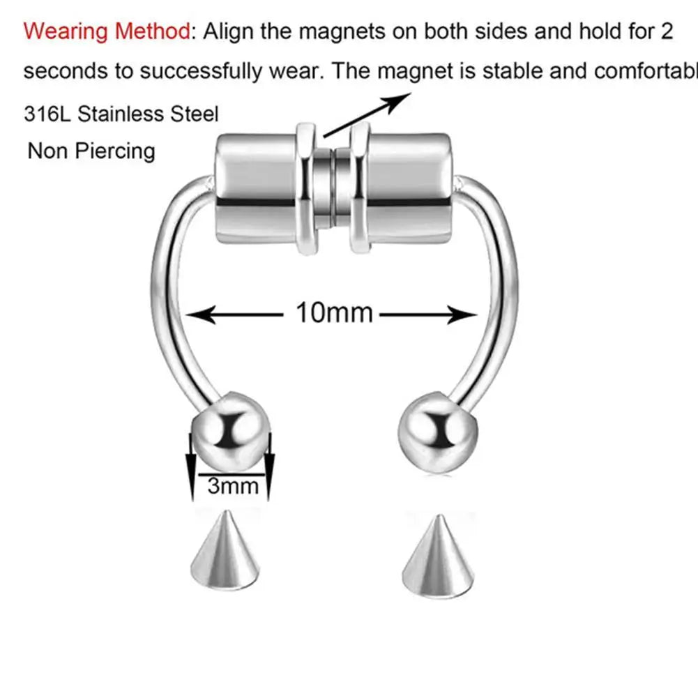 Fake Nose Piercing Septum Hoop Nose Clip HipHoop Rock Steel Magnet Nose Punk Body Jewelry For Unisex High-end - AMULET RING STORE