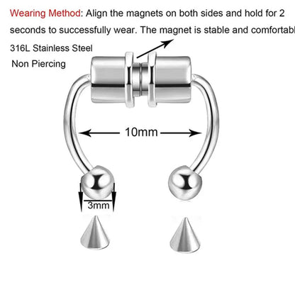 Fake Nose Piercing Septum Hoop Nose Clip HipHoop Rock Steel Magnet Nose Punk Body Jewelry For Unisex High-end - AMULET RING STORE