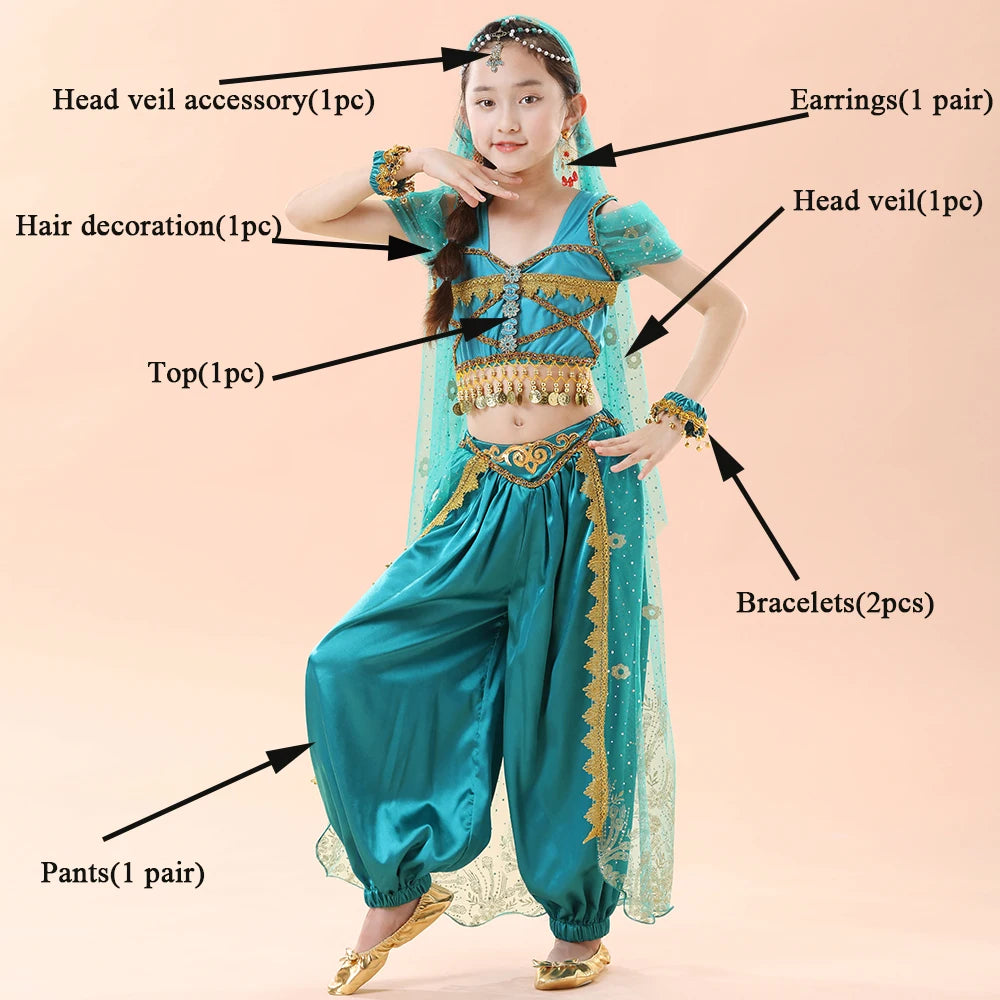 Children's Indian Princess Belly Dance Set Eastern Indian Dance Saree Girl