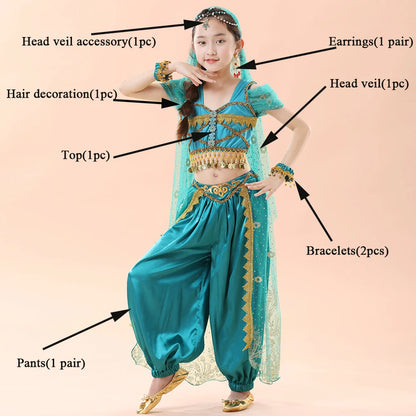 Children's Indian Princess Belly Dance Set Eastern Indian Dance Saree Girl