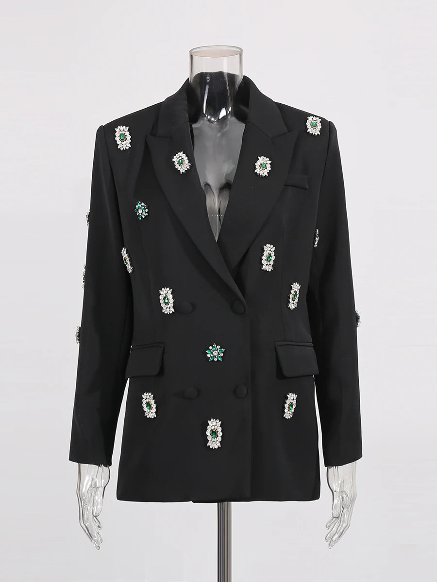 TWOTWINSTYLE Solid Loose Spliced Bead Luxurious Blazers for Women Lapel Long Sleeves Nobility Blazer Female Autumn Fashion New