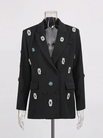 TWOTWINSTYLE Solid Loose Spliced Bead Luxurious Blazers for Women Lapel Long Sleeves Nobility Blazer Female Autumn Fashion New