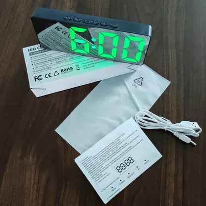 Curved Screen Clock Digital Led Alarm Clock with Temperature Display Large Mirror Clock Snooze Bedside Table Clock Room Decor