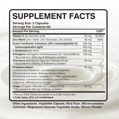 Colostrum Capsules - 40% LgG - Support Intestinal and Digestive Health, Hair, Nails, Skin and Muscle Health - AMULET RING STORE