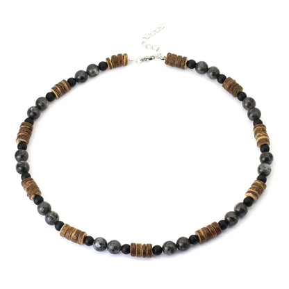 Natural Coconut Husk Wooden Necklace For Men 18 Inches Short Collar Volcanic Rock Tiger Eyes Stone Colar Jewelry Gift For Him
