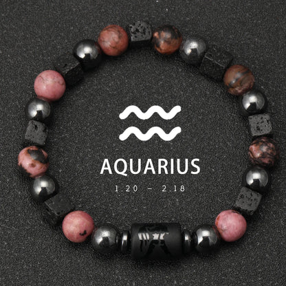 12 Zodiac Signs Natural Stone Bracelets Taurus Cancer Virgo Pisces Bracelets Ladies Men Couples Gift Bracelet aquarius