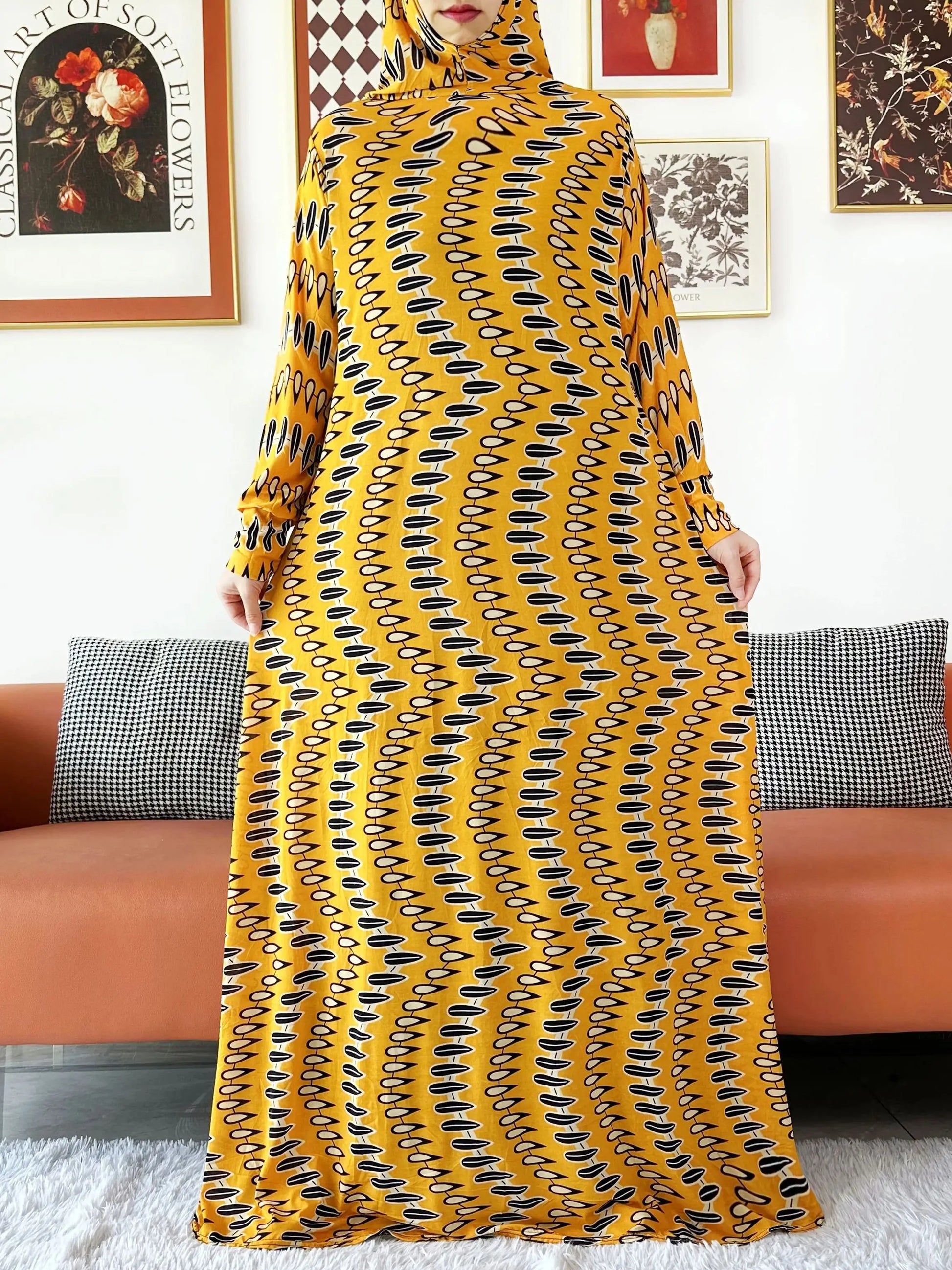 2025 Floral Ramadan Muslim Dress Solid Color Khimar Kaftan Abaya Robe with Attached Hijab Middle East Prayer Garment for Women - AMULET RING STORE