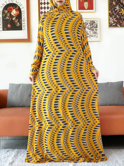 2025 Floral Ramadan Muslim Dress Solid Color Khimar Kaftan Abaya Robe with Attached Hijab Middle East Prayer Garment for Women - AMULET RING STORE