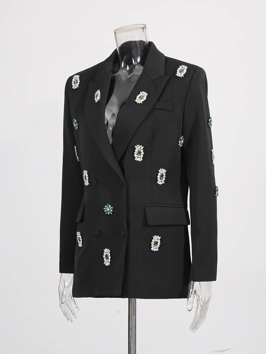 TWOTWINSTYLE Solid Loose Spliced Bead Luxurious Blazers for Women Lapel Long Sleeves Nobility Blazer Female Autumn Fashion New