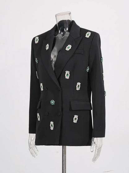 TWOTWINSTYLE Solid Loose Spliced Bead Luxurious Blazers for Women Lapel Long Sleeves Nobility Blazer Female Autumn Fashion New