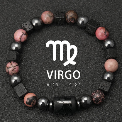 12 Zodiac Signs Natural Stone Bracelets Taurus Cancer Virgo Pisces Bracelets Ladies Men Couples Gift Bracelet aquarius