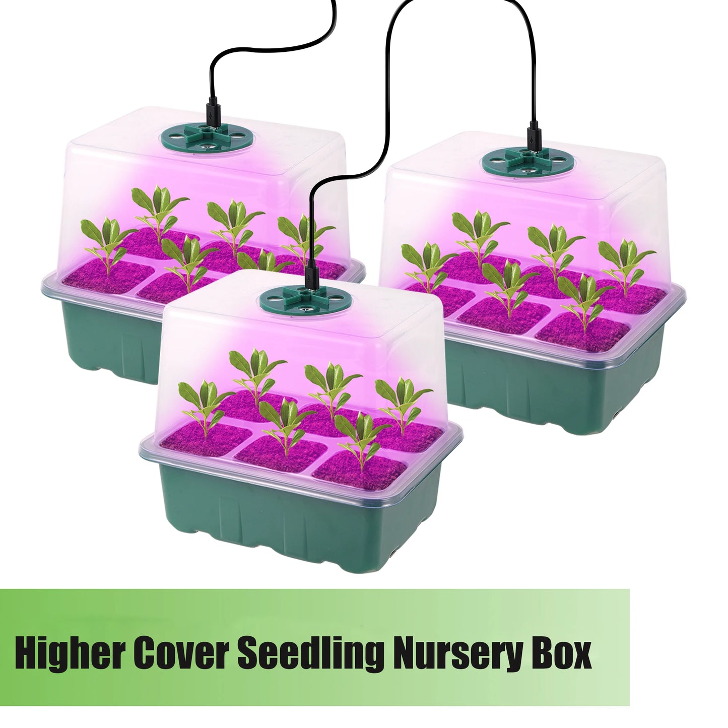 Higher Cover Nursery Tray Box with Growing light 6/12 Cell LED Full Spectrum Seedling Succulent Flower Planting Germination Pot - AMULET RING STORE