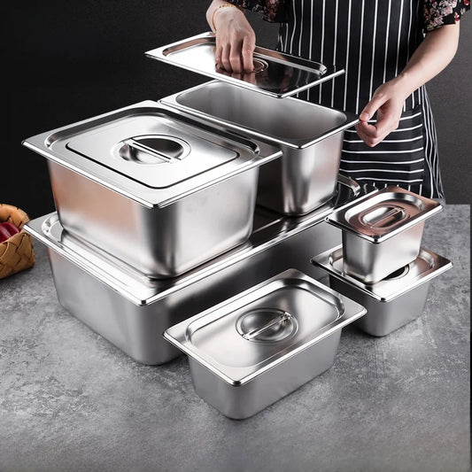 Stainl Steel Rectangular Covered Small Seasoning Box Food Container Thermal Rectangular Basin for Restaurant Kitchen - AMULET RING STORE