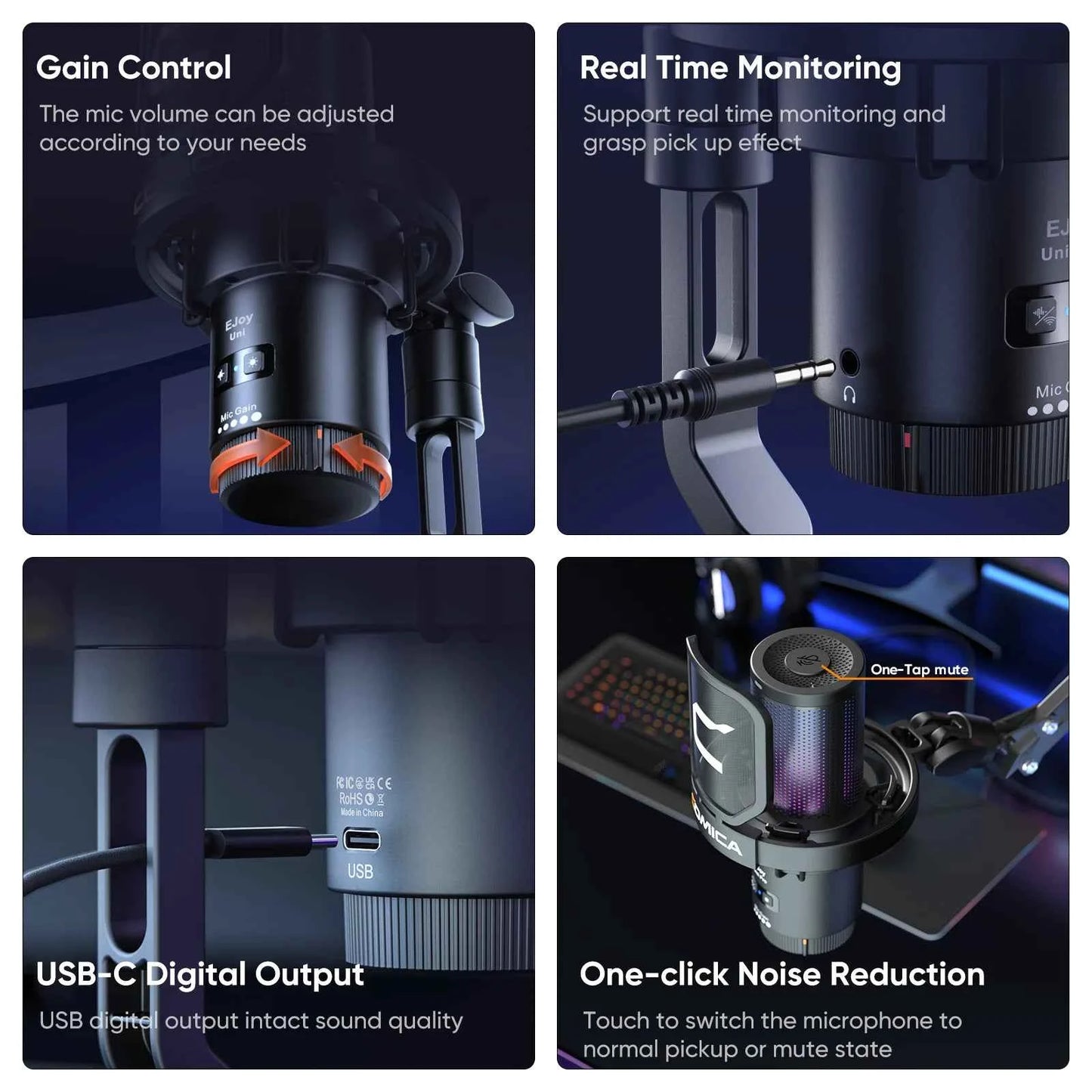 COMICA Uni D Uni A Wired USB Gaming Microphone for PC Laptop Phone Noise Cancellation Condenser Mic With RGB Lighting