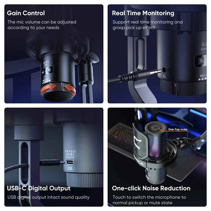 COMICA Uni D Uni A Wired USB Gaming Microphone for PC Laptop Phone Noise Cancellation Condenser Mic With RGB Lighting