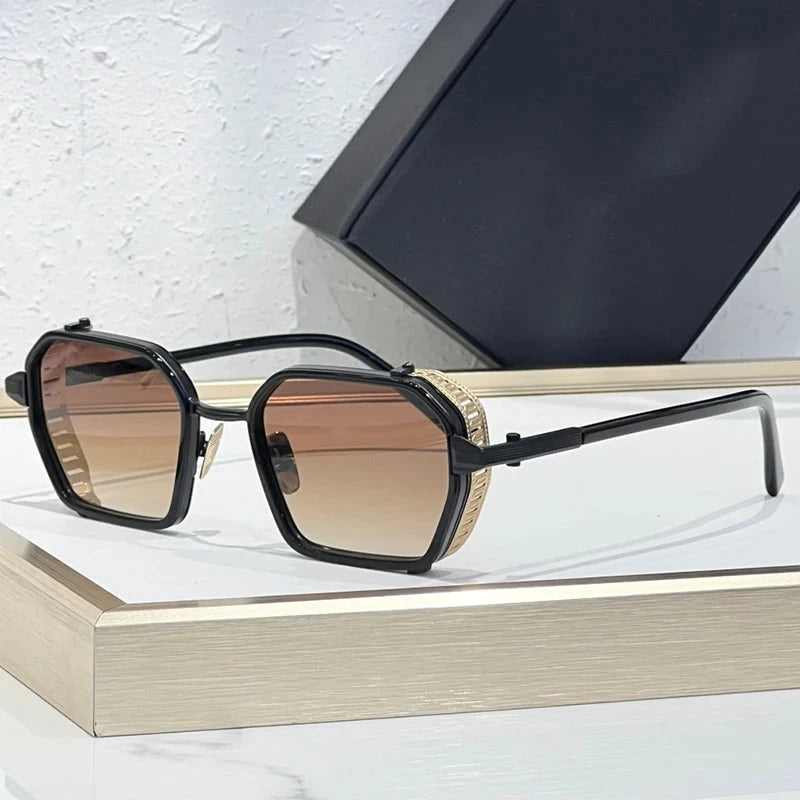 Alloy Rectangle Gradient Sunglasses for Men and Women Retro High Quality Brand Designer UV400 Outdoor Handmade Trendy Eyeglasses