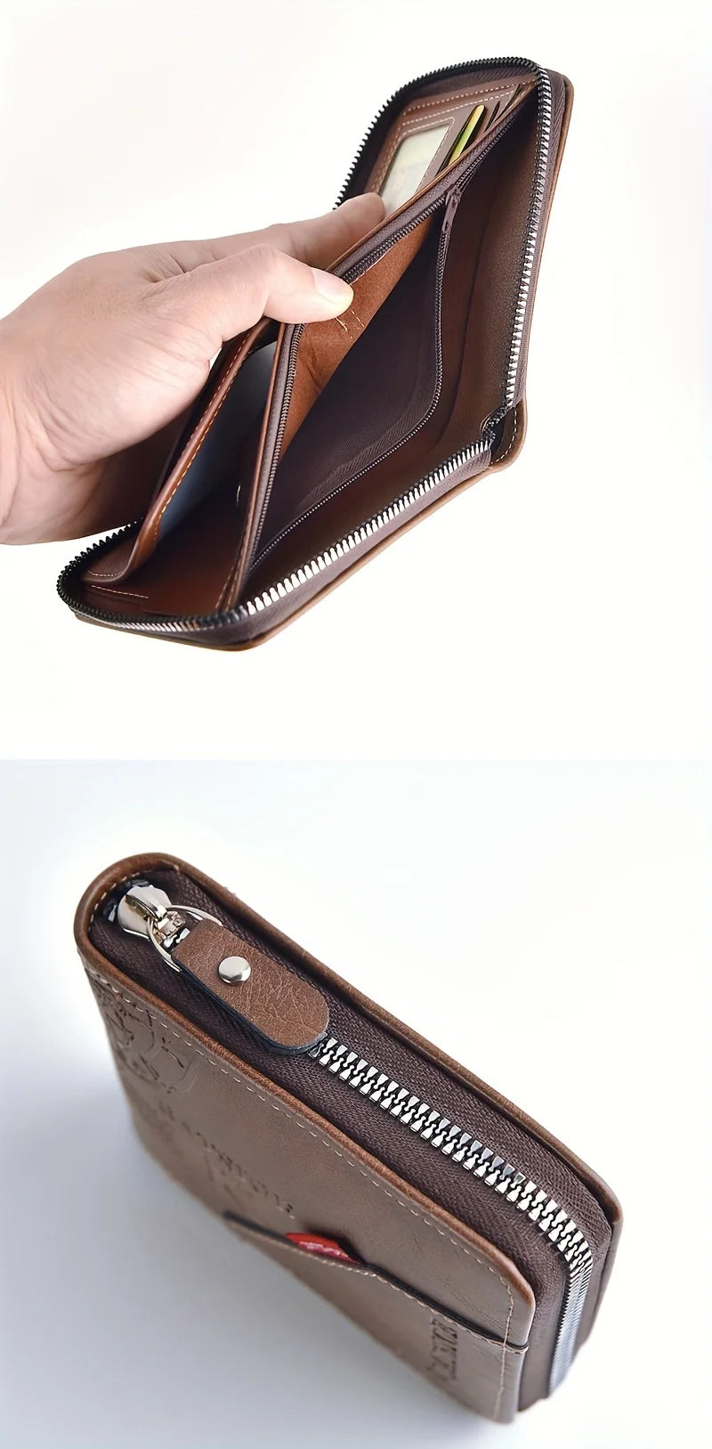 Men's Wallet Made of PU Wax Oil Skin Purse for Men Coin Purse Short Male Card Holder Wallets Zipper Around Money Coin Purse - AMULET RING STORE