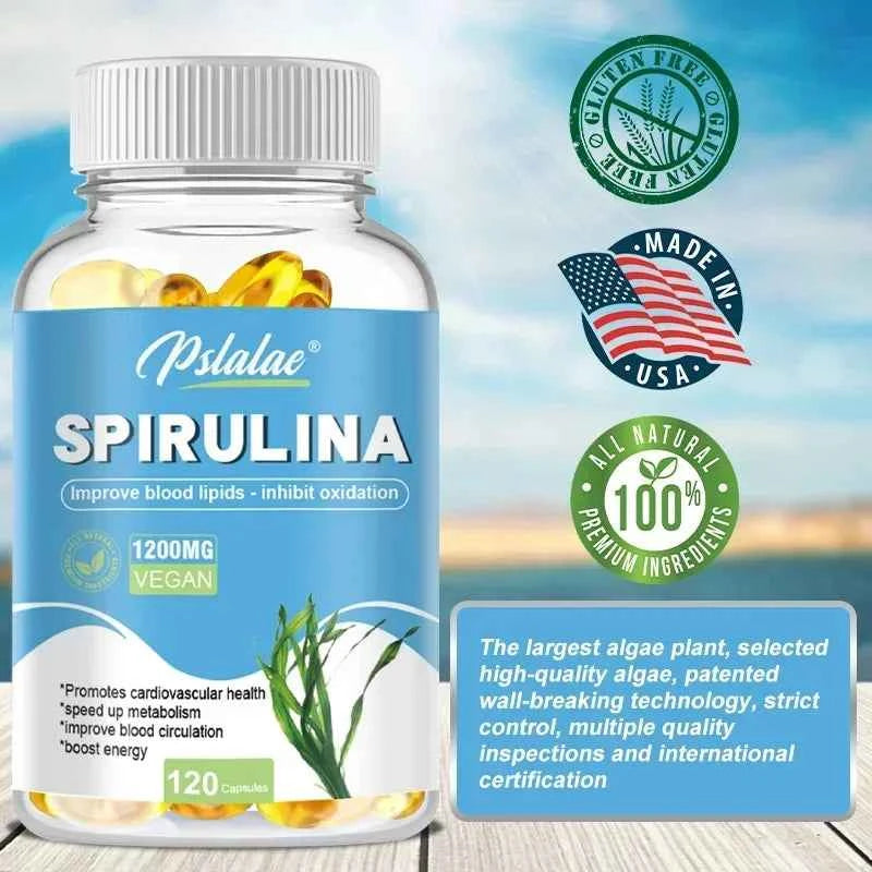Organic Spirulina Capsules - Helps Detoxify, Supports Immune System Health, Antioxidant, Boosts Energy
