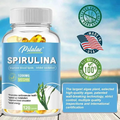 Organic Spirulina Capsules - Helps Detoxify, Supports Immune System Health, Antioxidant, Boosts Energy