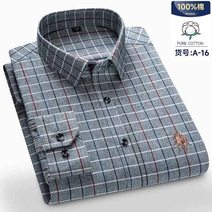 Long Sleeve Shirts For Men Classic Style Turn Down Collar Flannel Plaid Casual Clothing Daily Use Easy Care Soft Material Shirts